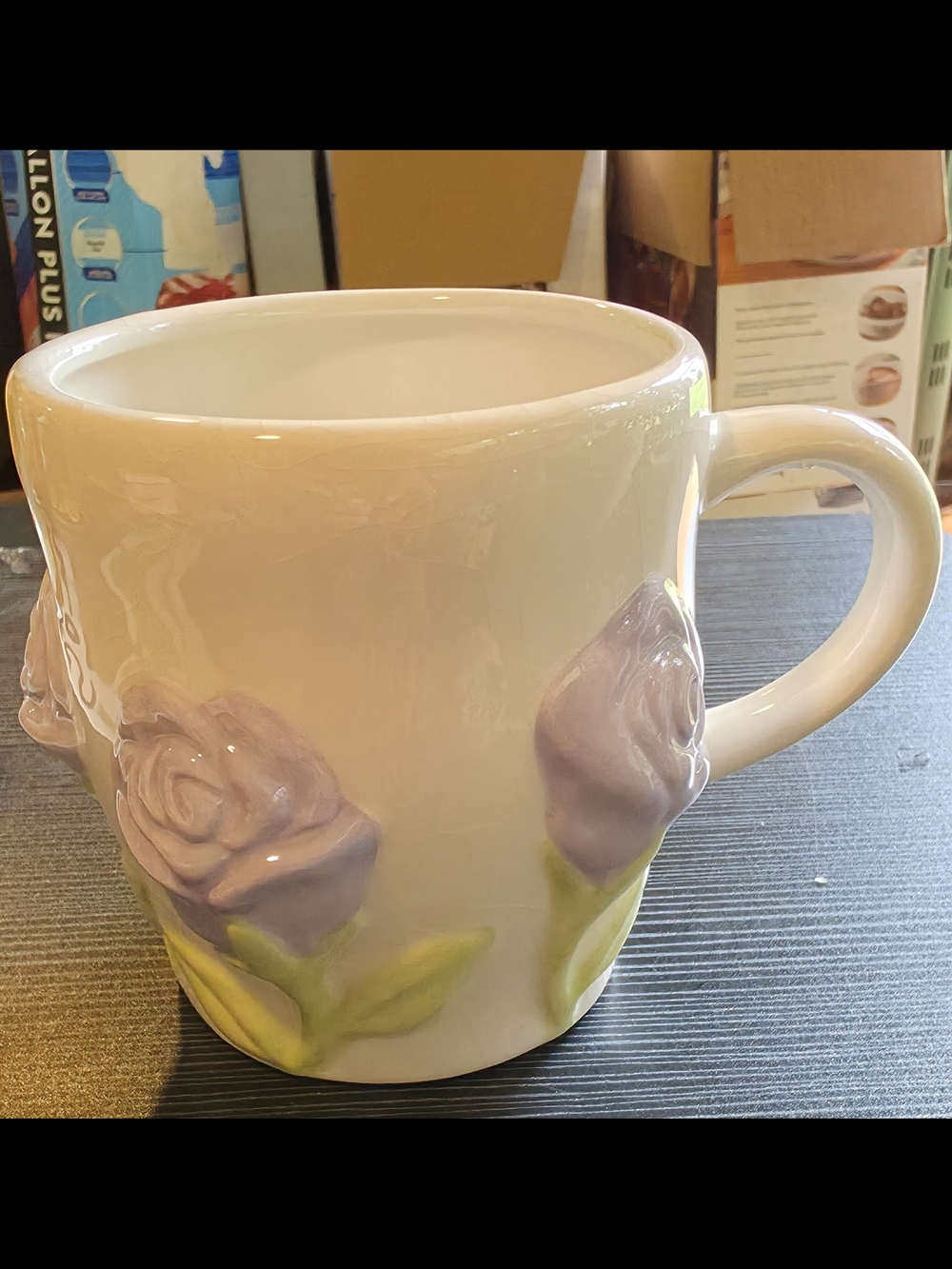 Cream Ceramic Mug with Lilac Rose Accents - Floral Home Dining Mug
